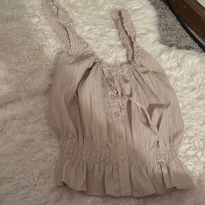 Tan lace trimmed top